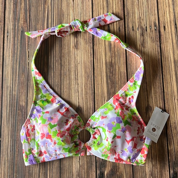NWT Shade & Shore Floral Halter Bikini Top S - Picture 1 of 2